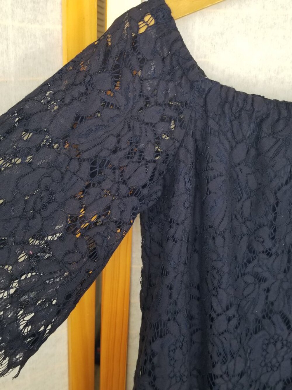 Do+Be Navy Blue Mini Dress Size Small Lace Off-Shoulder Lined - Picture 7 of 11